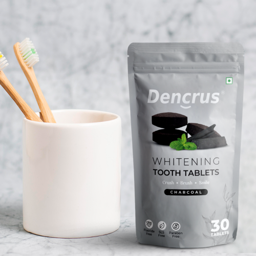 DENCRUS: Tooth Tablets | WHITENING CHARCOAL Flavour | 30 Tablets