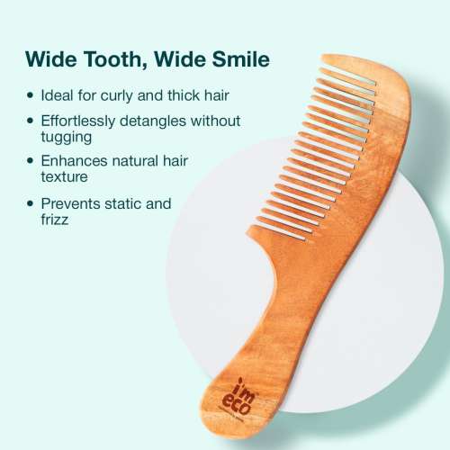 IMECO: Combo Of Dual Tooth & Wide Tooth Neem Wood Comb | Neem Comb | Pack of 2