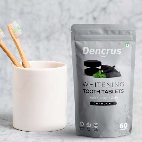 DENCRUS: Tooth Tablets | WHITENING CHARCOAL Flavour| 60 Tablets