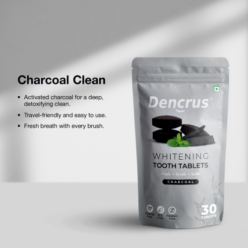 DENCRUS: Tooth Tablets | WHITENING CHARCOAL Flavour | 30 Tablets