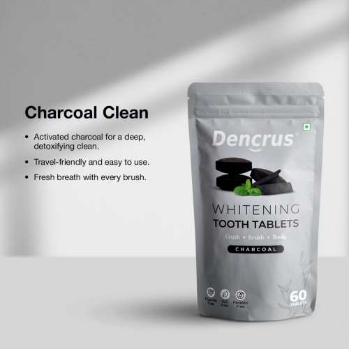 DENCRUS: Tooth Tablets | WHITENING CHARCOAL Flavour| 60 Tablets
