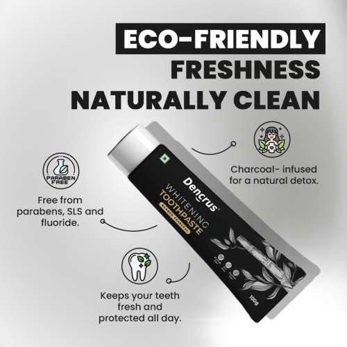 DENCRUS: Charcoal Toothpaste And Octa Clean Bamboo Toothbrush Pack of 2 Combo | Charcoal Oral Care Combo