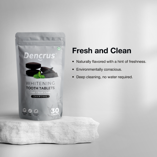 DENCRUS: Tooth Tablets | WHITENING CHARCOAL Flavour | 30 Tablets
