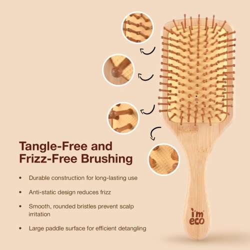 IMECO: Bamboo Hair Brush Comb | Flat Paddle Brush Comb | Detangling Hair | Unisex | Pack of 1