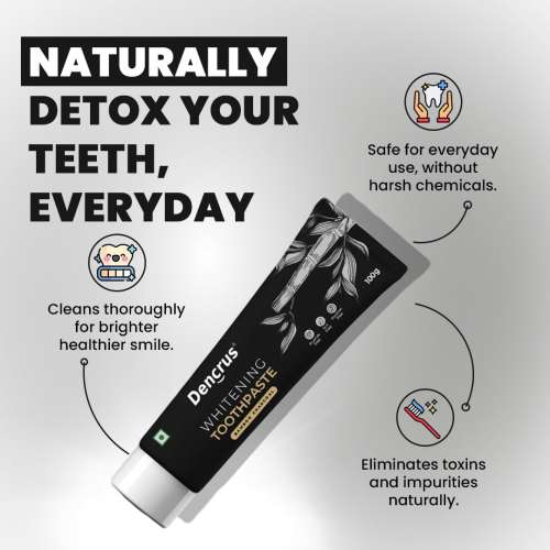 DENCRUS: Charcoal Toothpaste And Octa Clean Bamboo Toothbrush Pack of 2 Combo | Charcoal Oral Care Combo