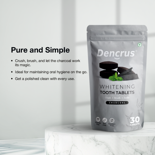 DENCRUS: Tooth Tablets | WHITENING CHARCOAL Flavour | 30 Tablets