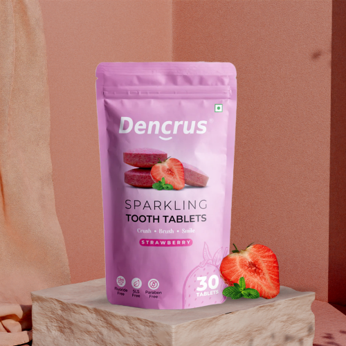 DENCRUS: Tooth Tablets | STRAWBERRY Flavour  | 30 Tablets
