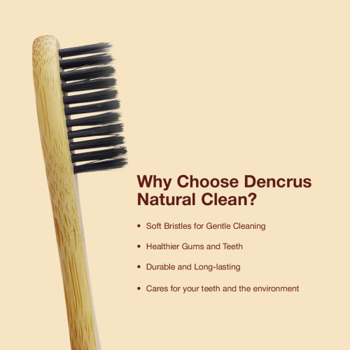 DENCRUS: Natural Clean Bamboo Toothbrush | Charcoal Activated Soft Bristles | Pack of 1