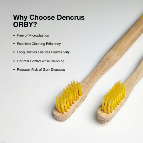 DENCRUS: Orby Plus Bamboo Toothbrush For Adults | 100% Natural Soft Bristles | Yellow | Pack of 5