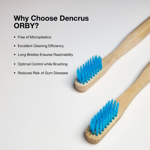 DENCRUS: Orby Plus Bamboo Toothbrush For Adults | 100% Natural Soft Bristles | Blue | Pack of 5