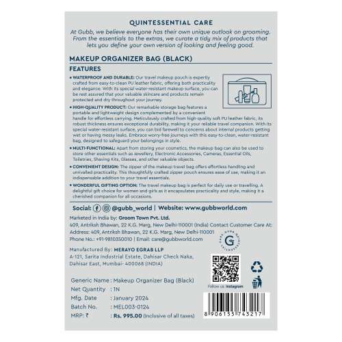 GUBB: Multifunctional Travel Makeup Bag - Black