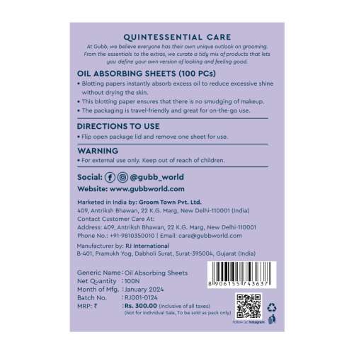 GUBB: Blotting Paper for Oily Skin - 100 S