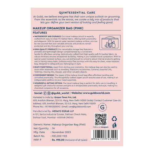 GUBB: Multifunctional Makeup Travel Bag - Pink