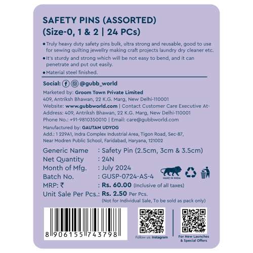 GUBB: Safety Pins Assorted Size