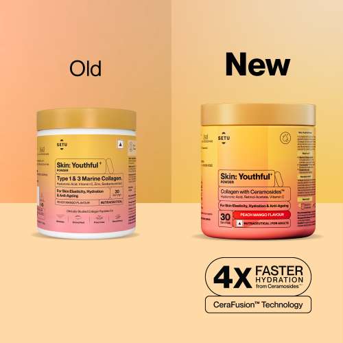 SETU: Youthful with 8g Marine Collagen + Ceramosides™ for 4X Faster Hydration | Supplement to Reduce Wrinkles, Fine Lines & Support Healthy Skin | Collagen Powder For Women & Men | (90 Servings)
