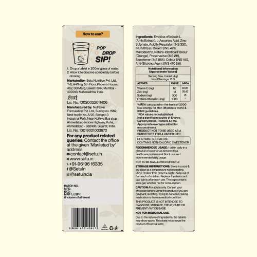 SETU: Vitamin C Fizz Effervescent Tablets - (15 Tablets, Orange) Pack of 2