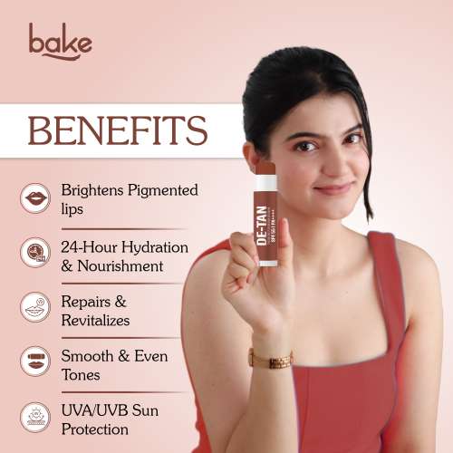 Bake Cosmetics: De-Tan Tinted Butter Lip Balm SPF 55 PA++++ with Kojic Acid, Alpha Arbutin & Lactic Acid 24 Hours Moisturization 5ml