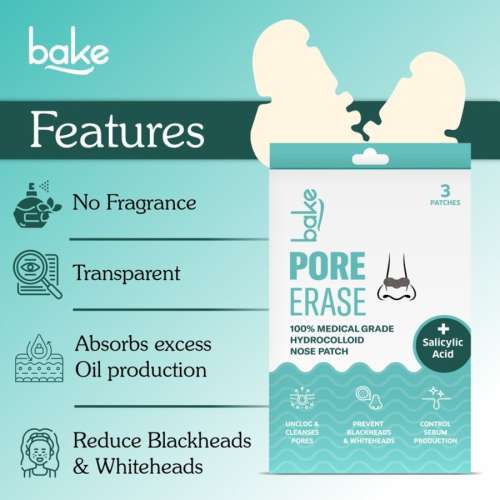 Bake Cosmetics: 2% Salicylic Acid Nose Patch for Pore Cleansing, Blackhead Removal and Sebum Control with Hydrocolloid â€“ Pack of 3 Strips