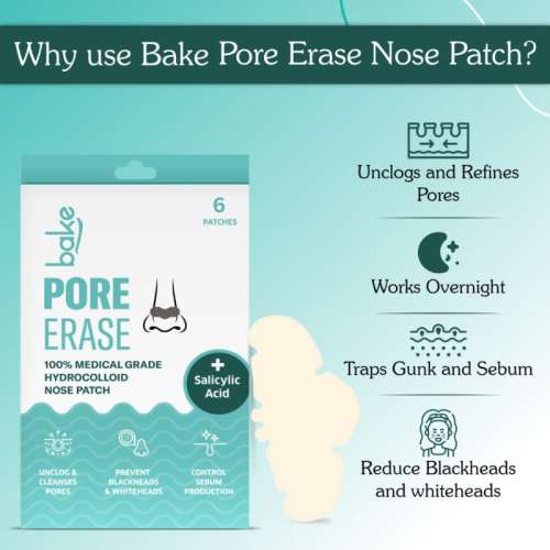 Bake Cosmetics: 2% Salicylic Acid Nose Patch for Pore Cleansing, Blackhead Removal and Sebum Control with Hydrocolloid â€“ Pack of 6 Strips