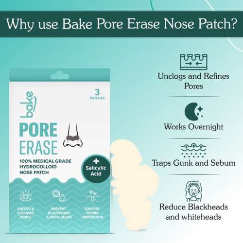 Bake Cosmetics: 2% Salicylic Acid Nose Patch for Pore Cleansing, Blackhead Removal and Sebum Control with Hydrocolloid â€“ Pack of 3 Strips