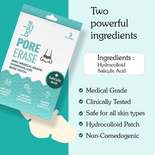 Bake Cosmetics: 2% Salicylic Acid Nose Patch for Pore Cleansing, Blackhead Removal and Sebum Control with Hydrocolloid â€“ Pack of 3 Strips