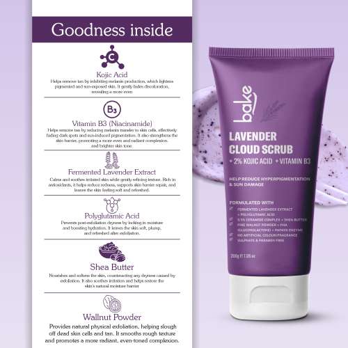 Bake Cosmetics: 2% Kojic Acid Lavender Cloud Body Scrub 200ml