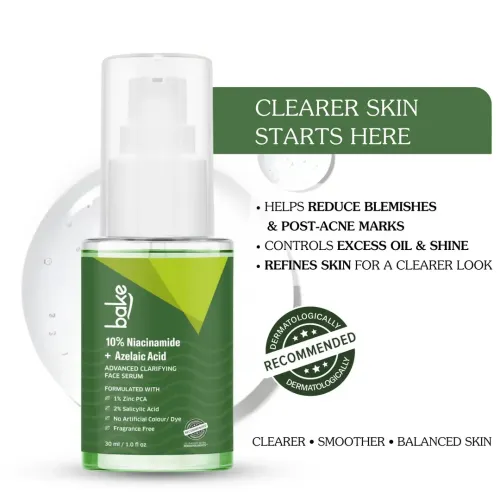 Bake Cosmetics: 10% Niacinamide Face Serum with Azelaic Acid Acid for Acne Marks, Dark Spots, Blemishes & Open Pores 30ml