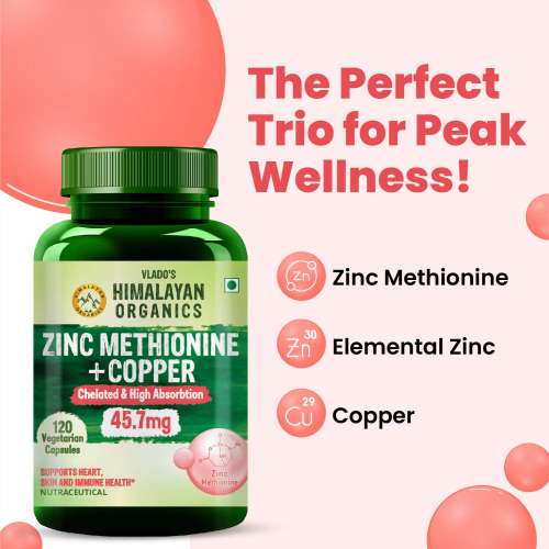Vlado's Himalayan Organics: Zinc Methionine Chelated Copper | Support Healthy Immune - 120 Veg Capsules