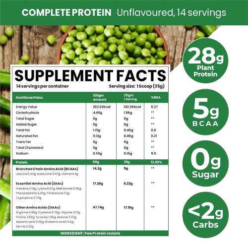 Vlado's Himalayan Organics: Organic protein Powder I Plant protein I 28gm Protein , 5gm BCAA - Unflavoured - 500gm