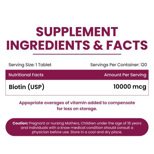 Vlado's Himalayan Organics: Biotin 10000Mcg High Potency For Healthy Hair And Skin - 120 Tablets
