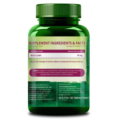 Vlado's Himalayan Organics: Biotin 10000Mcg High Potency For Healthy Hair And Skin - 120 Tablets