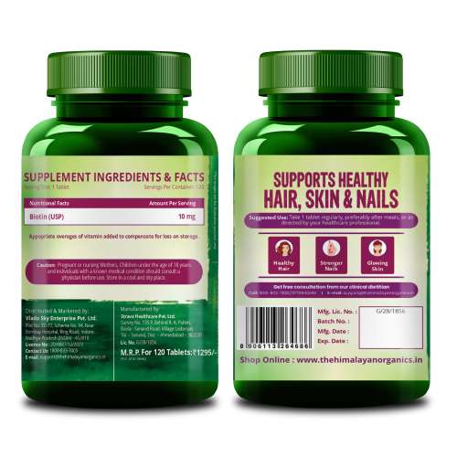 Vlado's Himalayan Organics: Biotin 10000Mcg High Potency For Healthy Hair And Skin - 120 Tablets