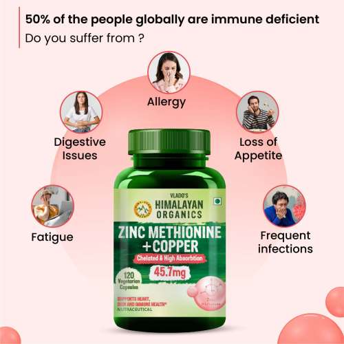Vlado's Himalayan Organics: Zinc Methionine Chelated Copper | Support Healthy Immune - 120 Veg Capsules
