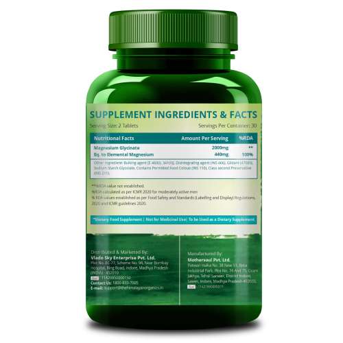 Vlado's Himalayan Organics: Chelated Magnesium Glycinate Supplement 2000mg Per Serving - 60 Veg Tablets