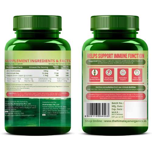Vlado's Himalayan Organics: Zinc Methionine Chelated Copper | Support Healthy Immune - 120 Veg Capsules