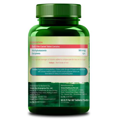 Vlado's Himalayan Organics: Vitamin B12 Supplements 500 mcg - Methylcobalamin B12 Vitamin Tablets - 60 Veg Tablets