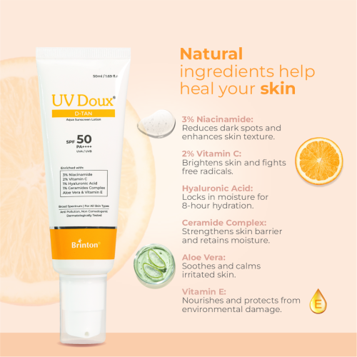 Brinton: Uv Doux D-Tan Aqua Sunscreen Lotion Spf 50  50ml