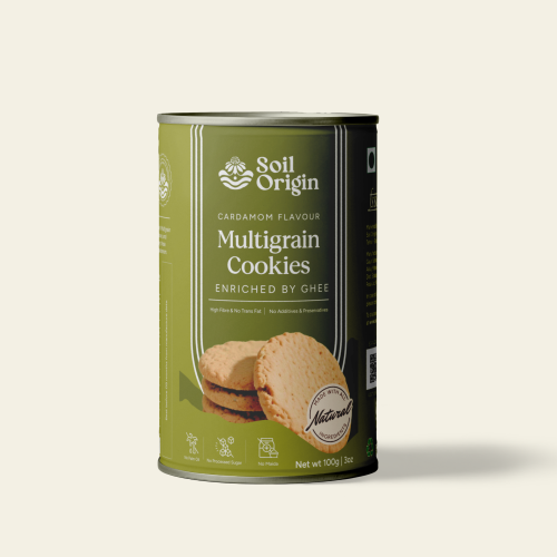 Soil Origin: Multigrain Cardamom Cookies , Enriched By Ghee & Jaggery 100gm