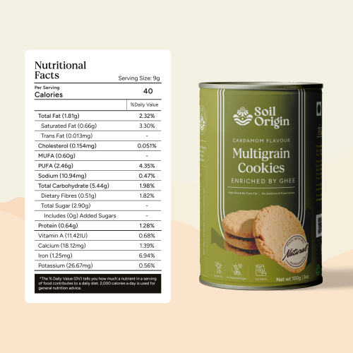 Soil Origin: Multigrain Cardamom Cookies , Enriched By Ghee & Jaggery 100gm