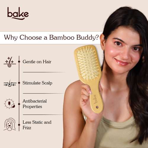 Bake Cosmetics: Bamboo Buddy Wooden Paddle Hair Brush For Gentle on Hair, Strengthens Scalp & Promotes Hair Growth For Men & Women-1PC