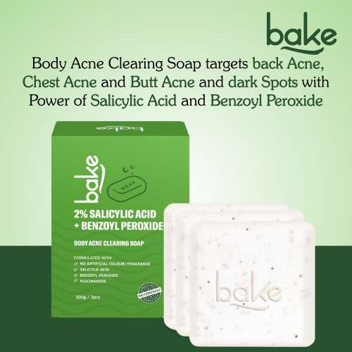 Bake Cosmetics: 2% Salicylic Acid Soap with Niacinamide for Body & Back Acne  Pack of 3(100gm x 3)