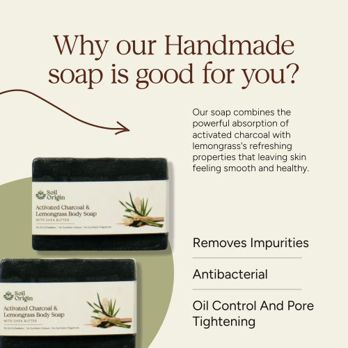 Soil Origin: Activated Charcoal & Lemongrass Body Soap   100gm