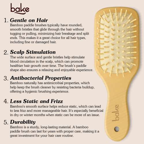 Bake Cosmetics: Bamboo Buddy Wooden Paddle Hair Brush For Gentle on Hair, Strengthens Scalp & Promotes Hair Growth For Men & Women-1PC