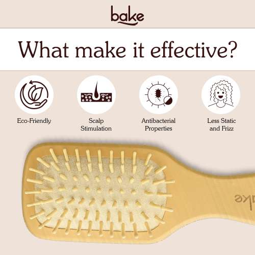 Bake Cosmetics: Bamboo Buddy Wooden Paddle Hair Brush For Gentle on Hair, Strengthens Scalp & Promotes Hair Growth For Men & Women-1PC