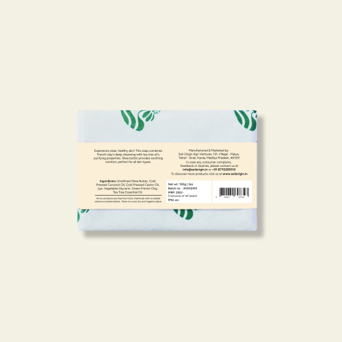 Soil Origin: Green French Clay & Tea Tree Body Soap  100gm
