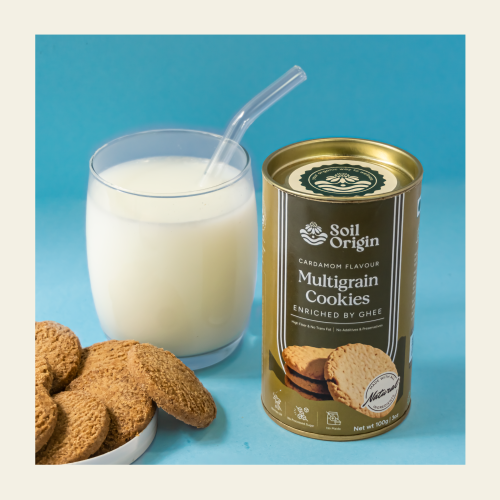 Soil Origin: Multigrain Cardamom Cookies , Enriched By Ghee & Jaggery 100gm