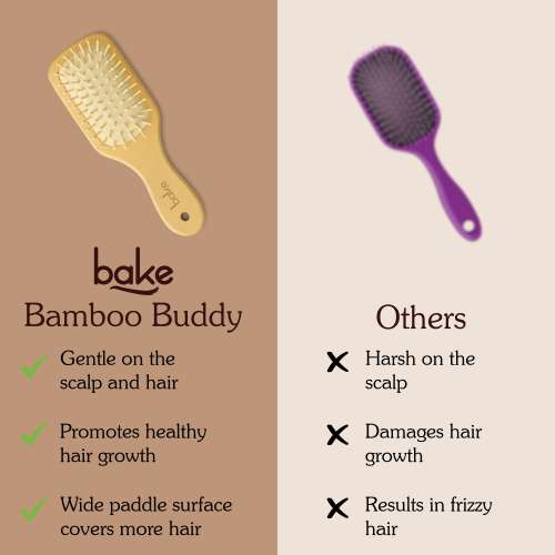 Bake Cosmetics: Bamboo Buddy Wooden Paddle Hair Brush For Gentle on Hair, Strengthens Scalp & Promotes Hair Growth For Men & Women-1PC