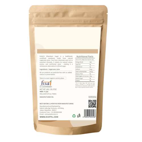 Ecotyl: Khandsari Sugar | Unrefined Natural Sweetener| 1kg