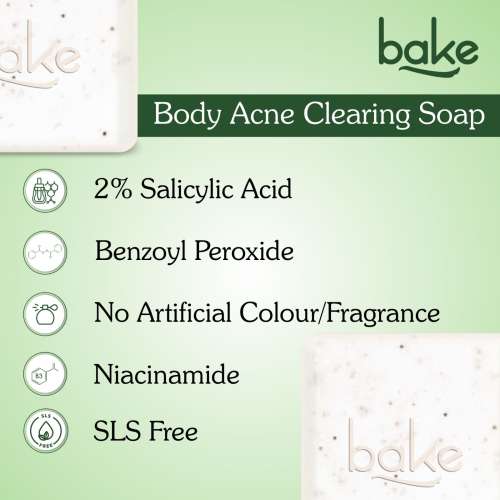 Bake Cosmetics: 2% Salicylic Acid Soap with Niacinamide for Body & Back Acne  Pack of 3(100gm x 3)