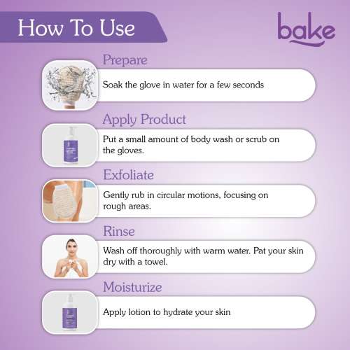 Bake Cosmetics: Exfoliating Bath Glove for Dead Skin, Tan Removal  Pack of 2  40gm